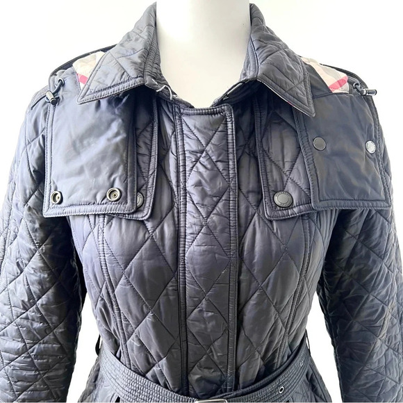 BURBERRY BRIT || Finsbridge Diamond Quilted Puffer Jacket Navy Blue Check Medium - Picture 4 of 16